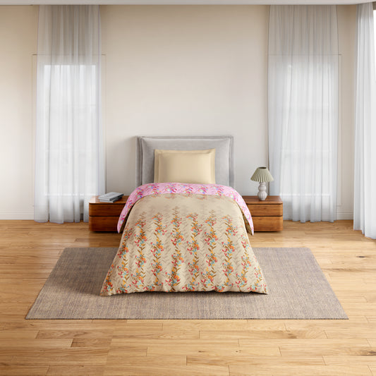 Essentials 100% Cotton Single Quilt, 144 TC, Floral, Light Taupe