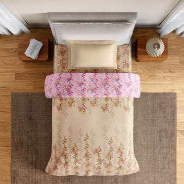 Essentials 100% Cotton Single Quilt, 144 TC, Floral, Light Taupe