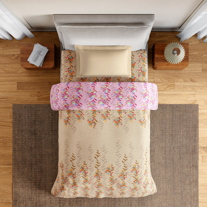 Essentials 100% Cotton Single Quilt, 144 TC, Floral, Light Taupe