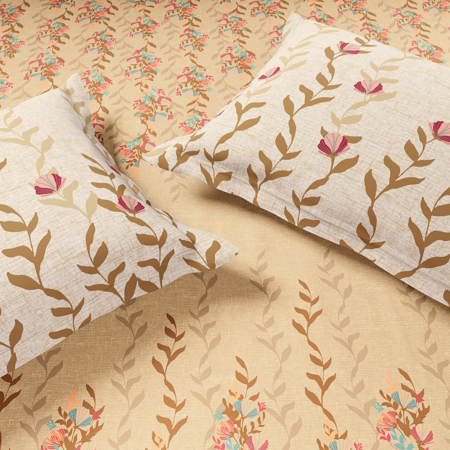 Essentials 100% Cotton Single Quilt, 144 TC, Floral, Light Taupe