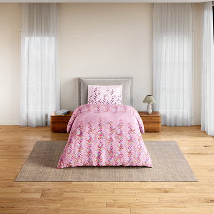 Essentials 100% Cotton Single Bedsheet, 144 TC, Floral, Light Violet