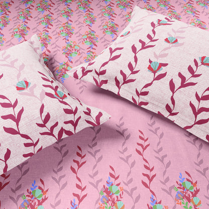 Essentials 100% Cotton Single Bedsheet, 144 TC, Floral, Light Violet