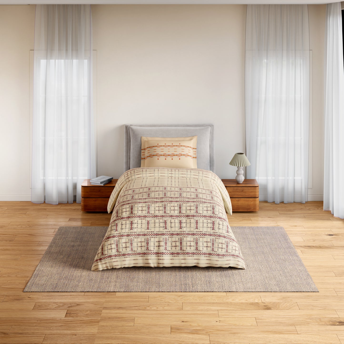 Essentials 100% Cotton Single Bedsheet, 144 TC, Geometric, Beige