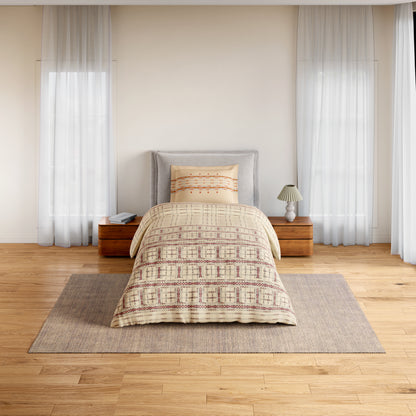 Essentials 100% Cotton Single Bedsheet, 144 TC, Geometric, Beige