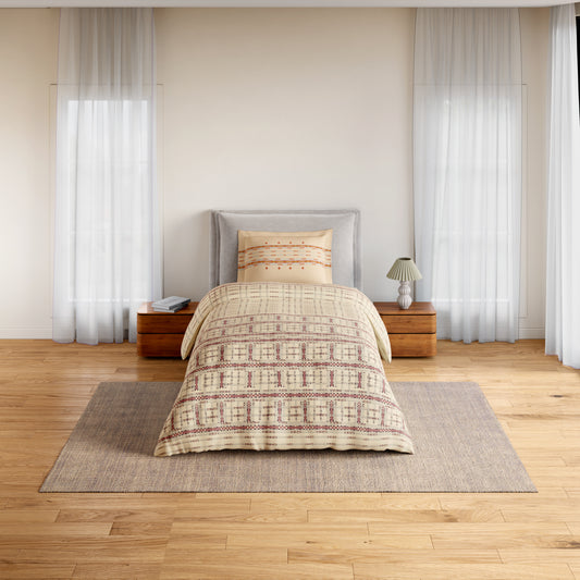 Essentials 100% Cotton Single Bedsheet, 144 TC, Geometric, Beige