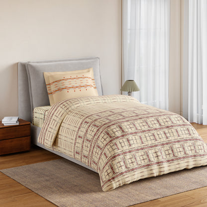 Essentials 100% Cotton Single Bedsheet, 144 TC, Geometric, Beige