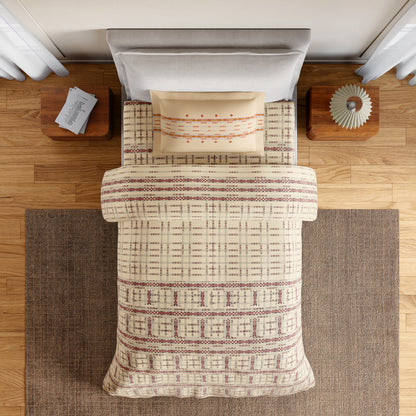 Essentials 100% Cotton Single Bedsheet, 144 TC, Geometric, Beige