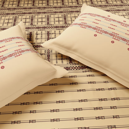 Essentials 100% Cotton Single Bedsheet, 144 TC, Geometric, Beige