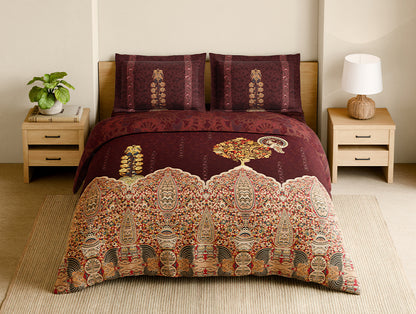 Shubha 100% Cotton Large Bedsheet, 300 TC, Floral, New Maroon