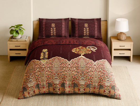 Shubha 100% Cotton Large Bedsheet, 300 TC, Floral, New Maroon