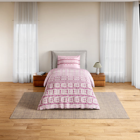 Essentials 100% Cotton Single Bedsheet, 144 TC, Geometric, Light Pink