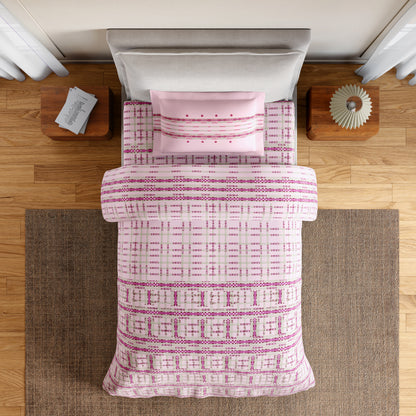 Essentials 100% Cotton Single Bedsheet, 144 TC, Geometric, Light Pink