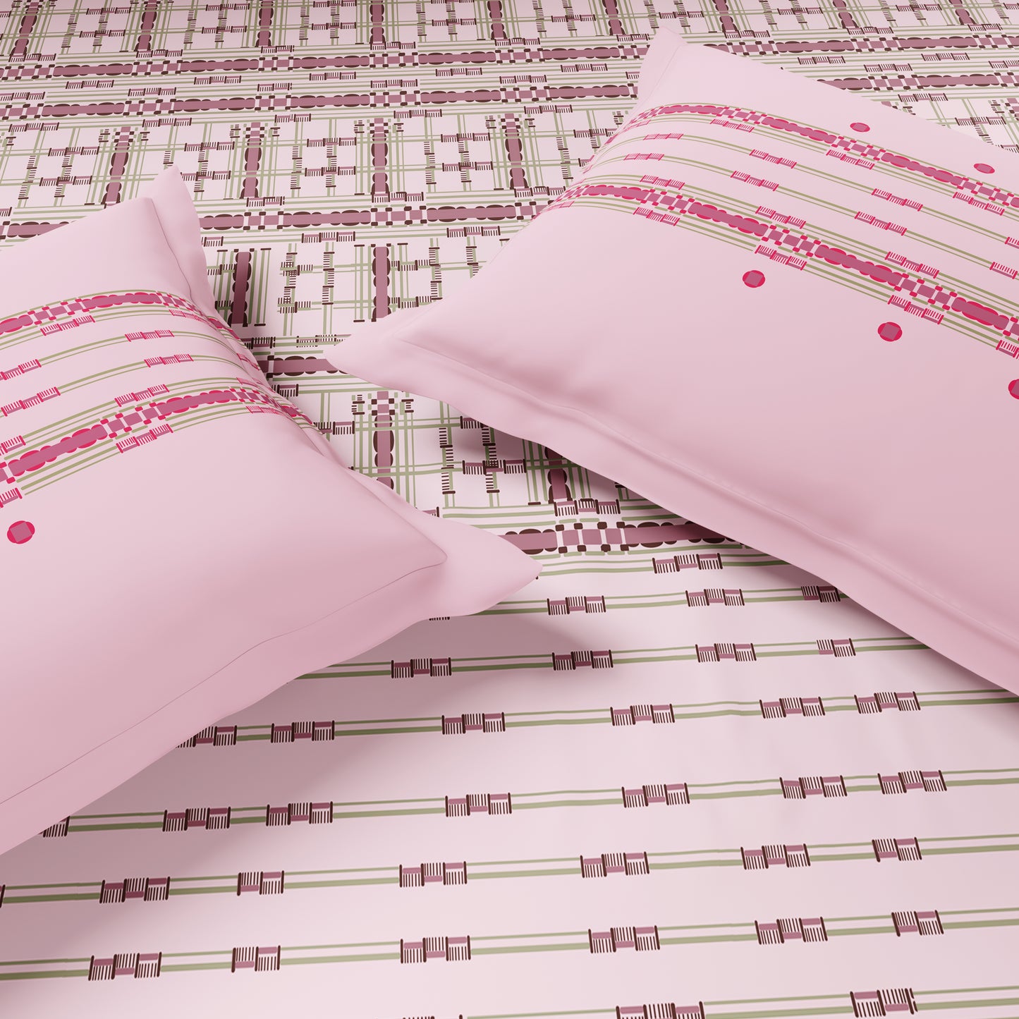 Essentials 100% Cotton Single Bedsheet, 144 TC, Geometric, Light Pink