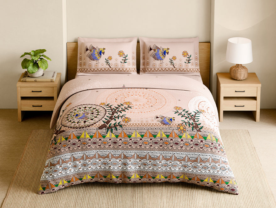 Shubha 100% Cotton Large Bedsheet, 300 TC, Ornate, Peach Blush