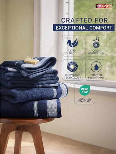 Midnight Blue - Dark Blue 100% Cotton Bath Towel - Hygro By Spaces