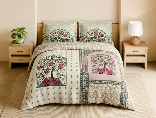 Shubha 100% Cotton Large Bedsheet, 300 TC, Floral, Sylvian Green