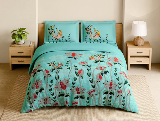 Shubha 100% Cotton Large Bedsheet, 300 TC, Floral, Tibetan Stone