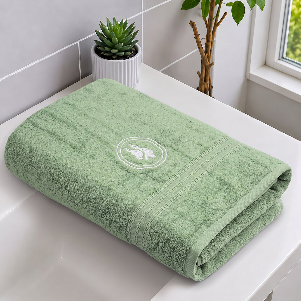 Astrogram Taurus Zodiac 100% Cotton Bath Towel, 500 GSM, Embroidered, Light Green