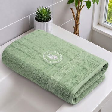 Astrogram Taurus Zodiac 100% Cotton Bath Towel, 500 GSM, Embroidered, Light Green