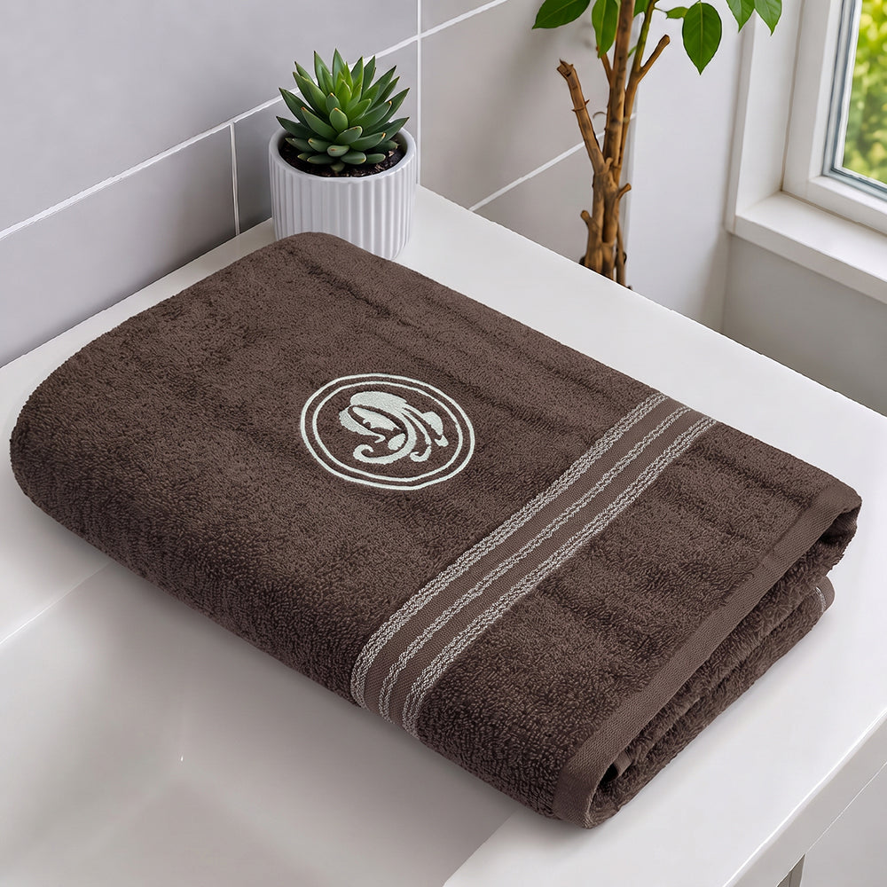 Astrogram Virgo Zodiac 100% Cotton Bath Towel, 500 GSM, Embroidered, Dark Brown