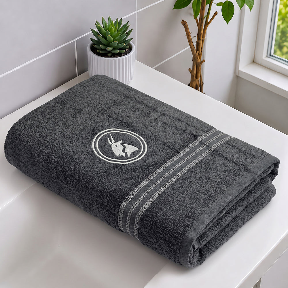 Astrogram Capricorn Zodiac 100% Cotton Bath Towel, 500 GSM, Embroidered, Dark Grey