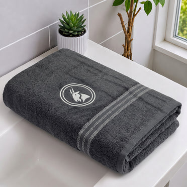 Astrogram Capricorn Zodiac 100% Cotton Bath Towel, 500 GSM, Embroidered, Dark Grey