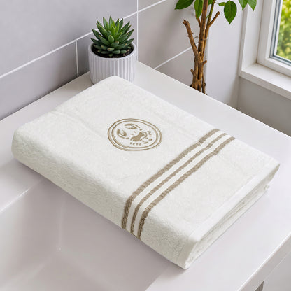 Astrogram Cancer Zodiac 100% Cotton Bath Towel, 500 GSM, Embroidered, White