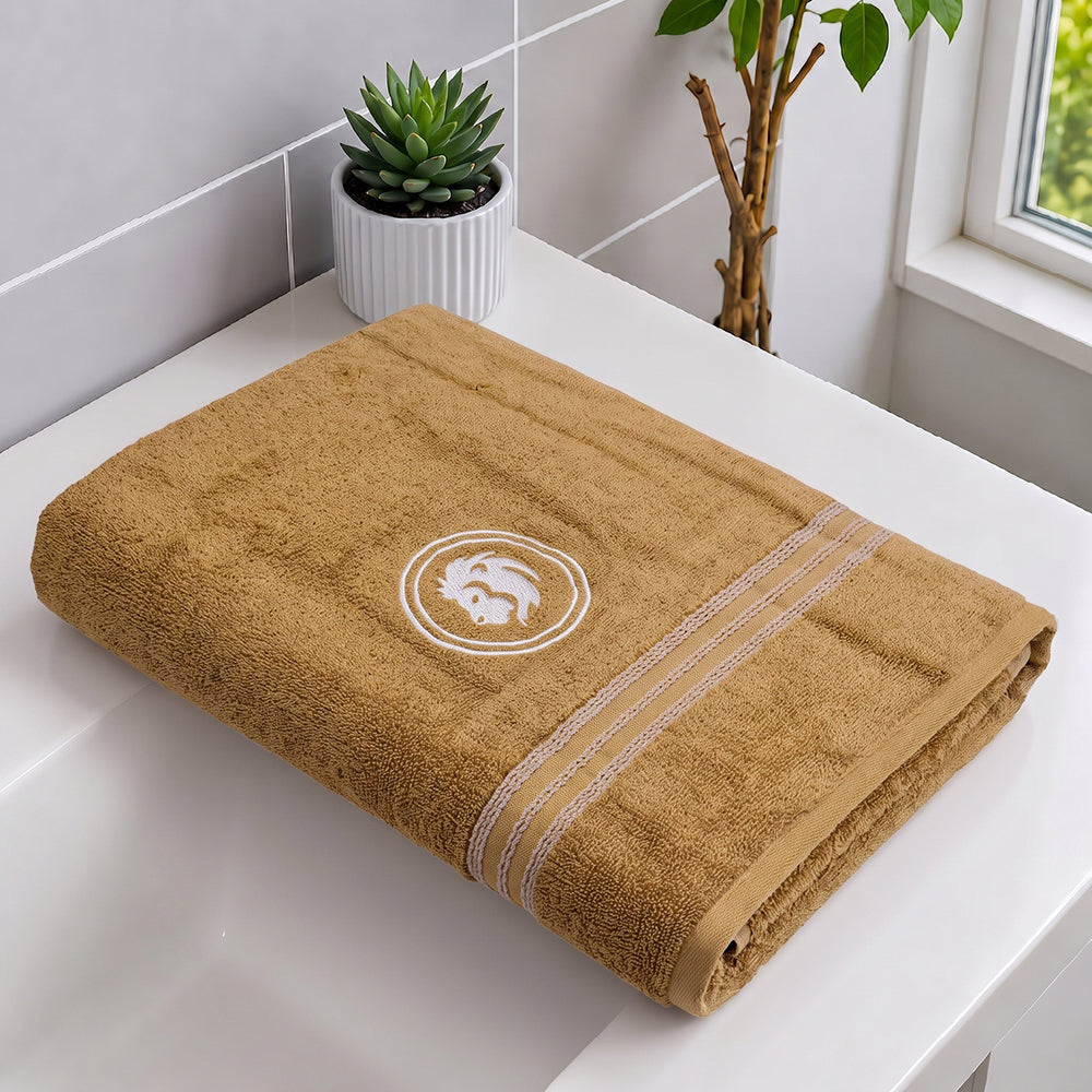 Astrogram Leo Zodiac 100% Cotton Bath Towel, 500 GSM, Embroidered, Gold