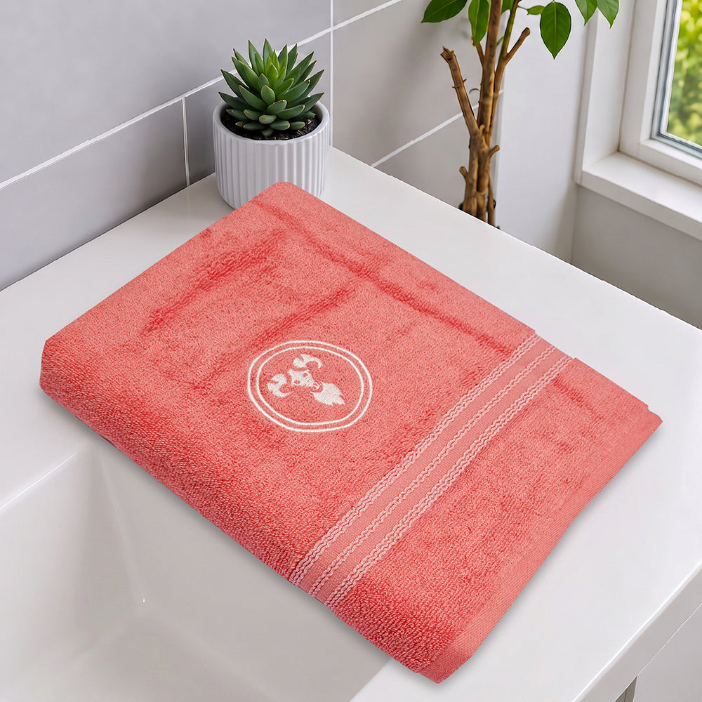 Astrogram Aries Zodiac 100% Cotton Bath Towel, 500 GSM, Embroidered, Red