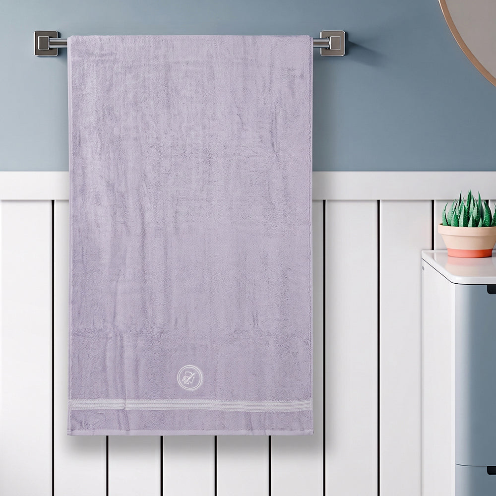 Astrogram Sagittarius Zodiac 100% Cotton Bath Towel, 500 GSM, Embroidered, Light Violet