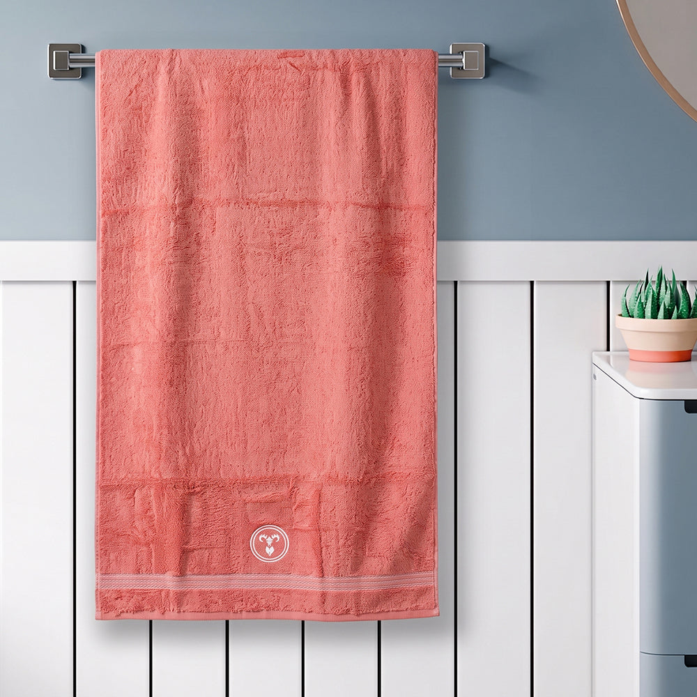 Astrogram Aries Zodiac 100% Cotton Bath Towel, 500 GSM, Embroidered, Red