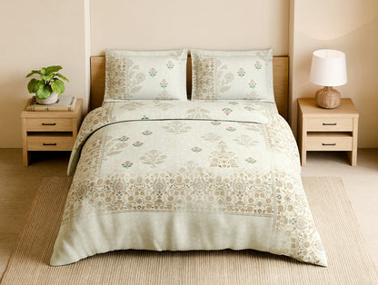 Shubha 100% Cotton Large Bedsheet, 300 TC, Floral, Star White