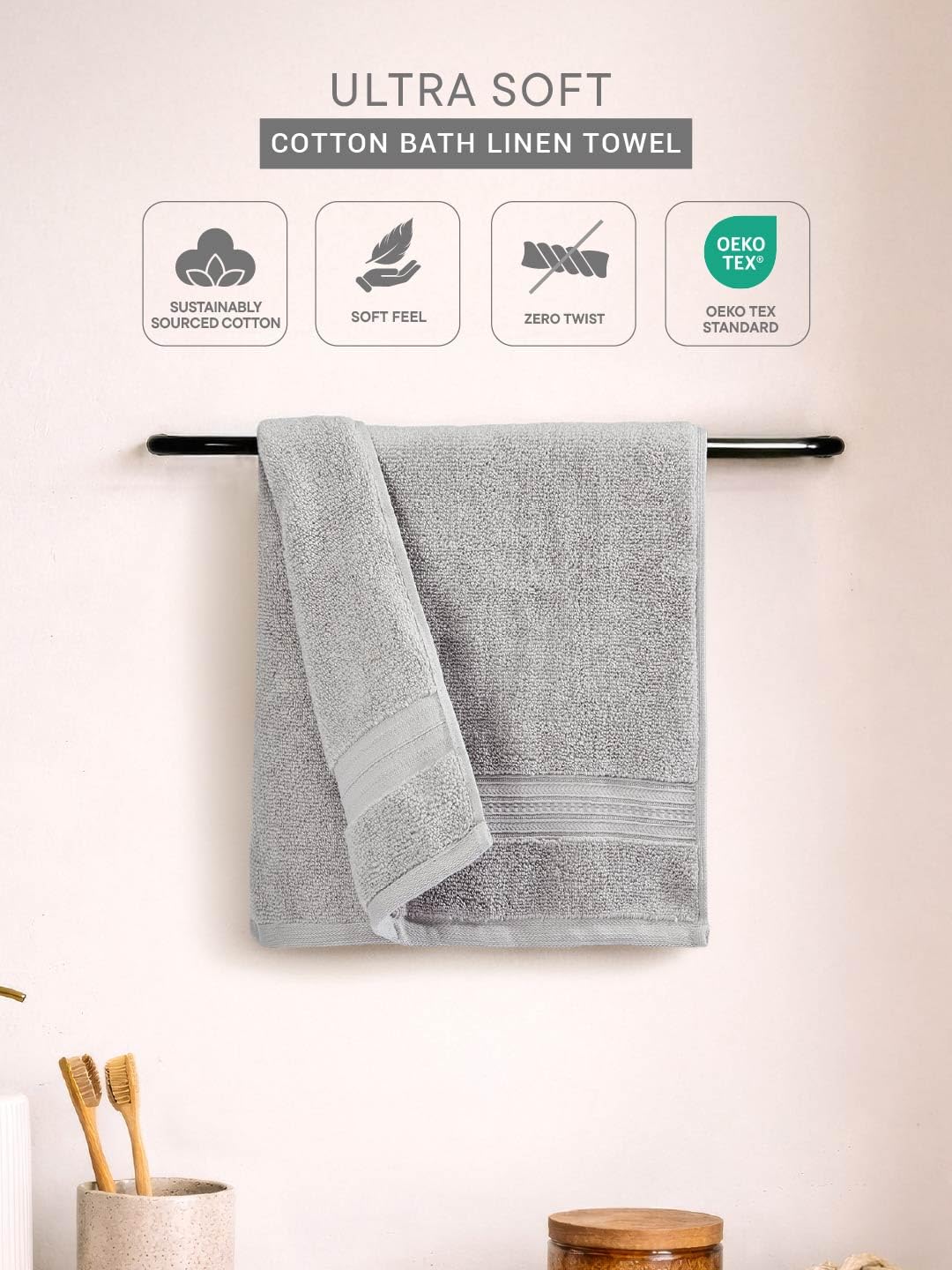 Opulent 100% Cotton Hand Towel, 550 GSM, Solid, Light Grey