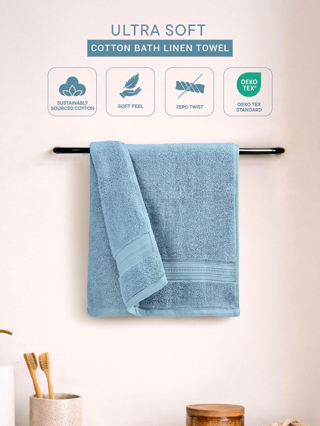 Opulent 100% Cotton Hand Towel, 550 GSM, Solid, Blue