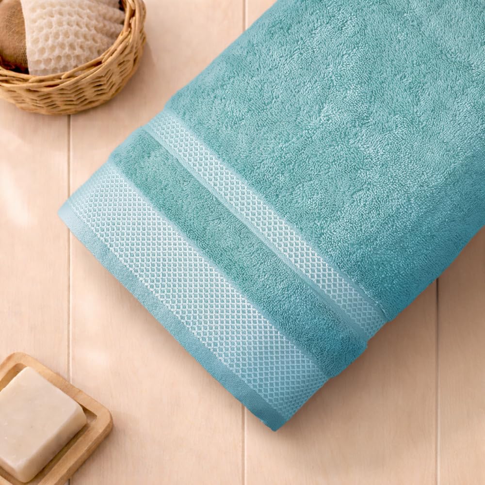 Aqua Green - Light Green 100% Cotton Bath Towel - Hygro By Spaces
