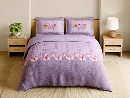 Shubha 100% Cotton Large Bedsheet, 300 TC, Floral, Lavender Fogg
