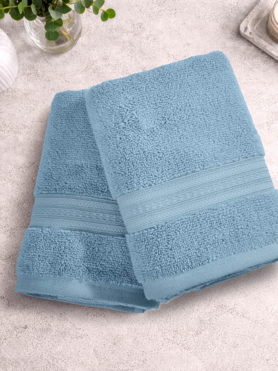 Opulent 100% Cotton Hand Towel, 550 GSM, Solid, Blue