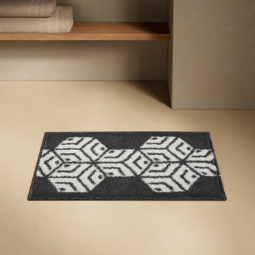 Geometric Dark Grey Polyester Foot Mats Small Intensity - By Essentials