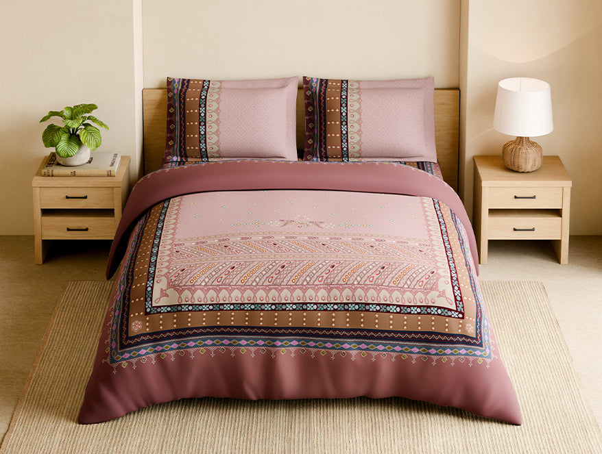 Shubha 100% Cotton Large Bedsheet, 300 TC, Ornate, Heavenly Pink