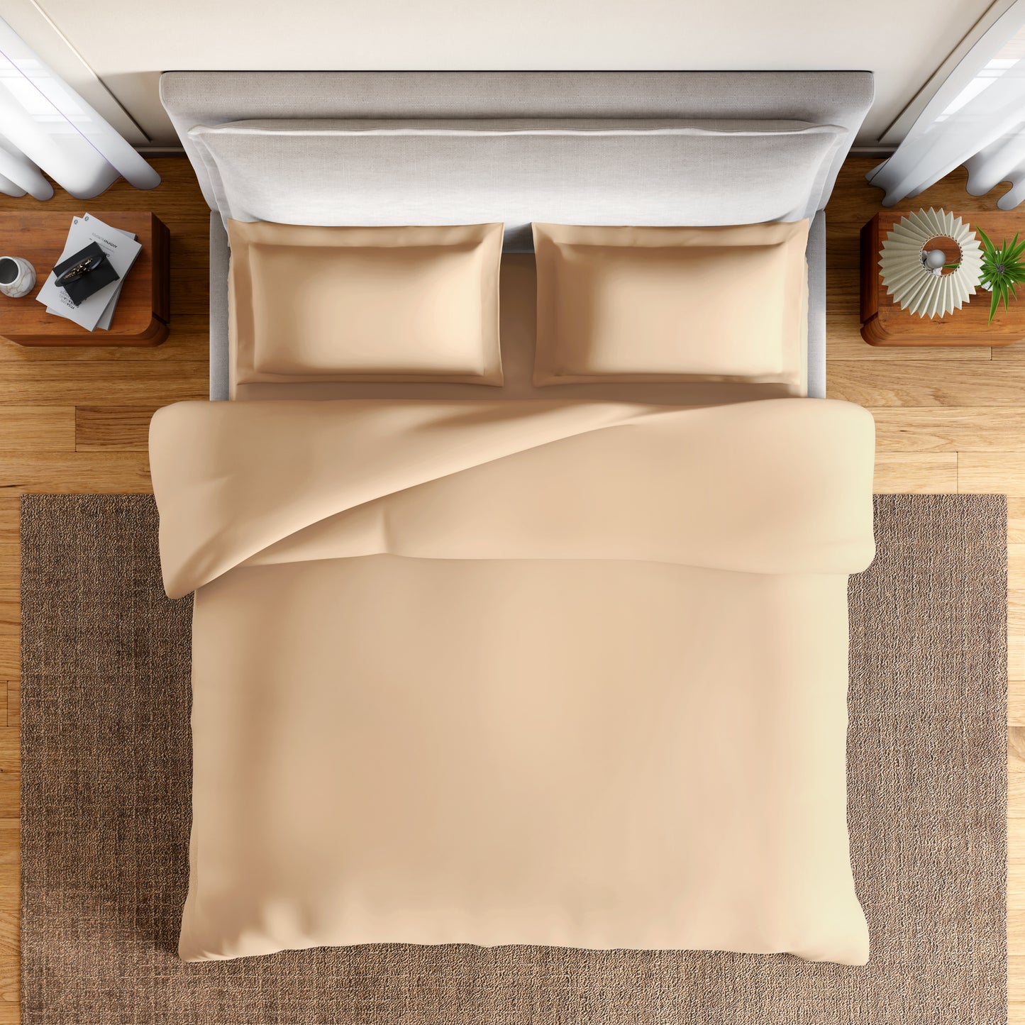 Essentials 100% Cotton Double Quilt, 170 TC, Solid, Buff