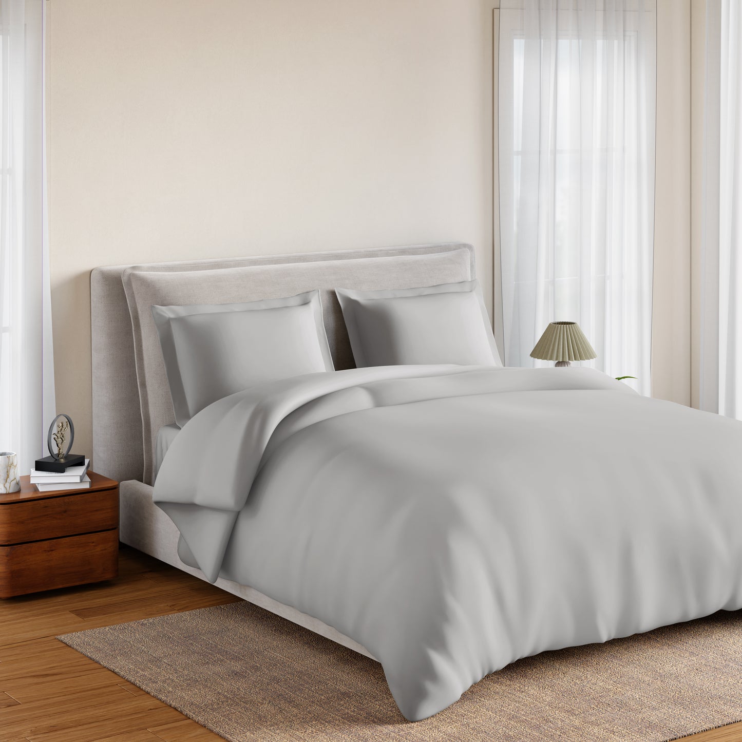 Essentials 100% Cotton Double Quilt, 170 TC, Solid, Silver Cloud/Tea