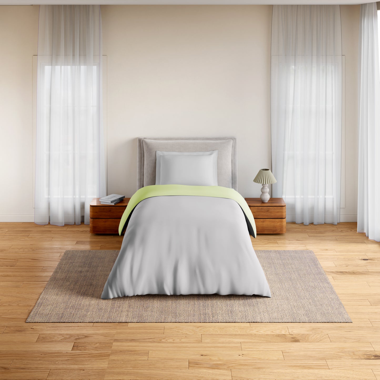 Essentials 100% Cotton Single Quilt, 170 TC, Solid, Silver Cloud/Tea