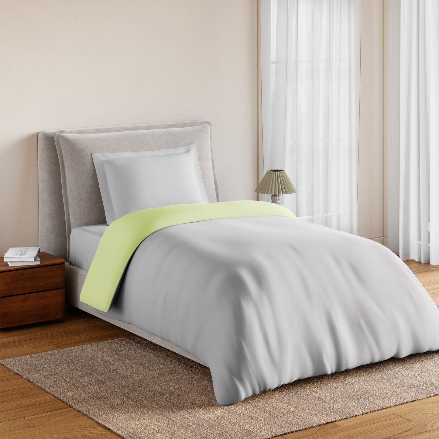 Essentials 100% Cotton Single Quilt, 170 TC, Solid, Silver Cloud/Tea