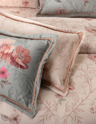 Spaces Nora Petal Pink Egyptain Cotton 350 TC Floral Premium Large Bedsheet with 4 Pillow Covers - 108 x 108 Inches