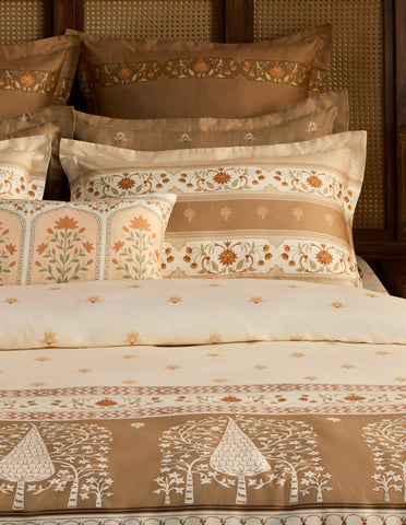 Spaces Marble Inlay Cream Floral 100% Cotton 210 TC Large Bedsheet with 2 Pillow Covers - 108 x 108 Inches