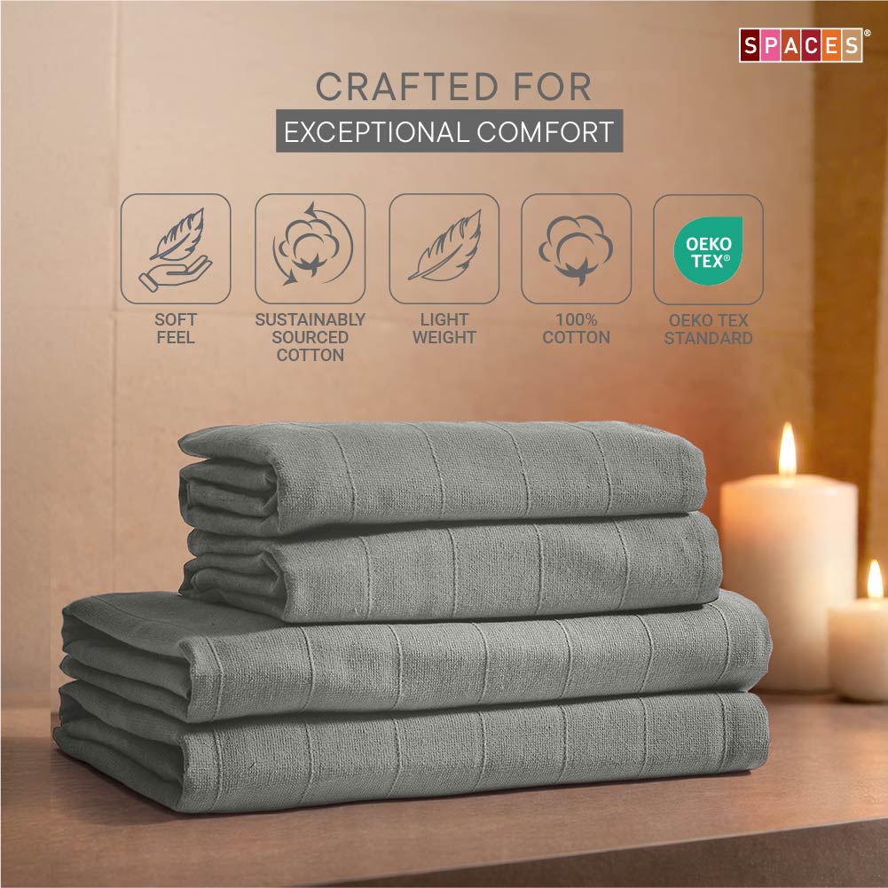 Freshlite 100% Cotton Bath Towel, 250 GSM, Solid, Dark Grey