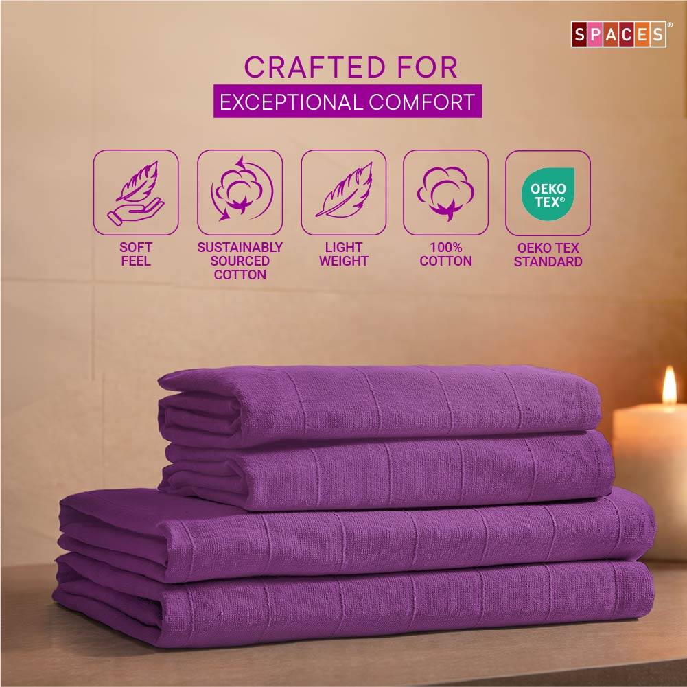 Freshlite 100% Cotton Bath Towel, 250 GSM, Solid, Violet