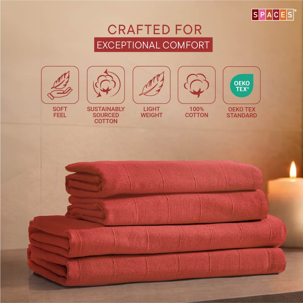 Freshlite 100% Cotton Bath Towel, 250 GSM, Solid, Red