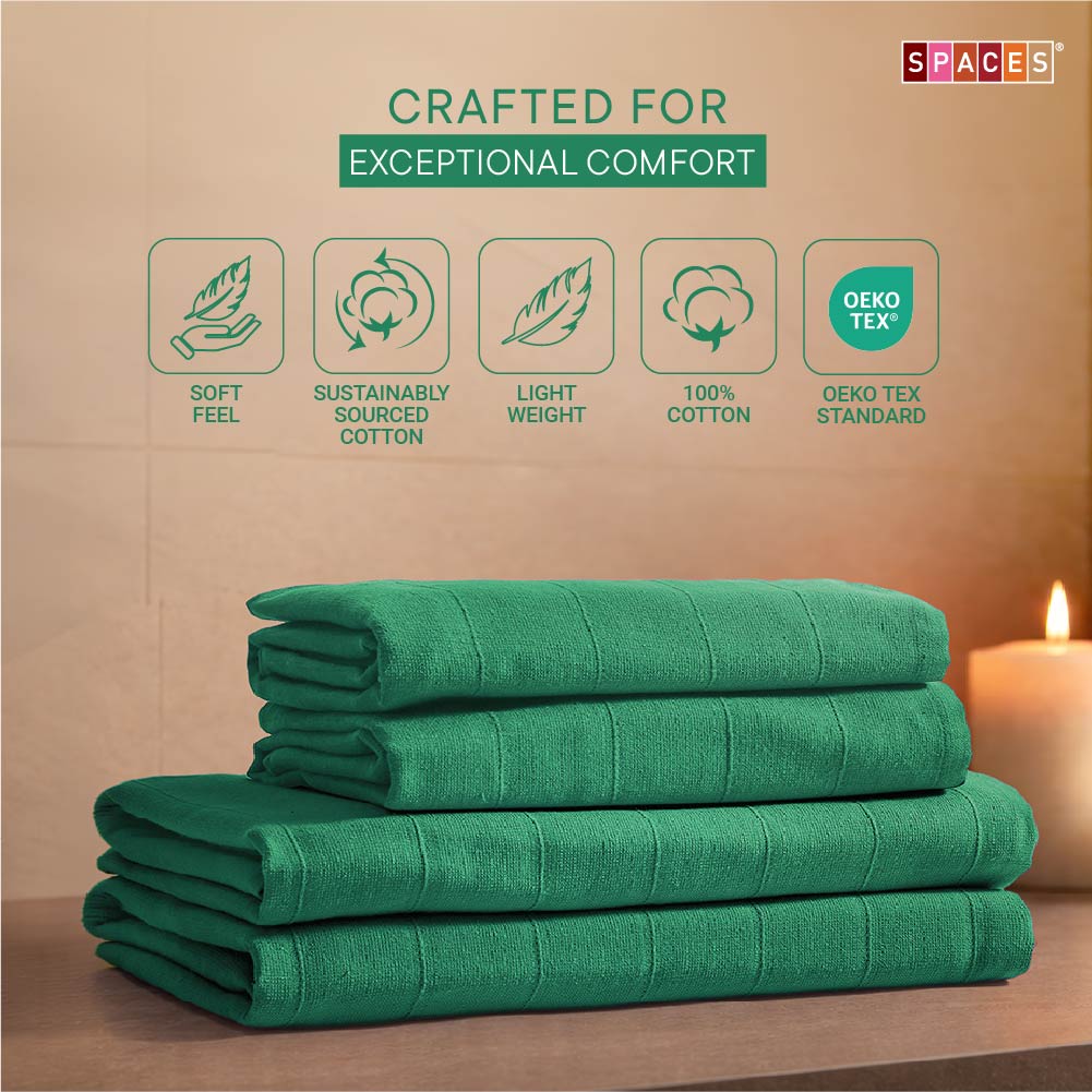 Freshlite 100% Cotton Bath Towel, 250 GSM, Solid, Green