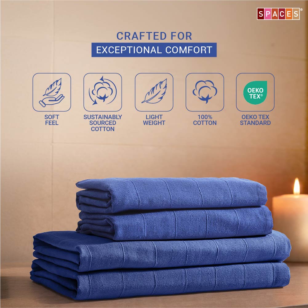 Freshlite 100% Cotton Bath Towel, 250 GSM, Solid, Navy